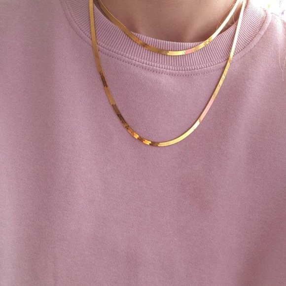 Herringbone Necklace Gold Plated Sterling Silver Herringbone Chain Stamped 925 - Picture 5 of 8